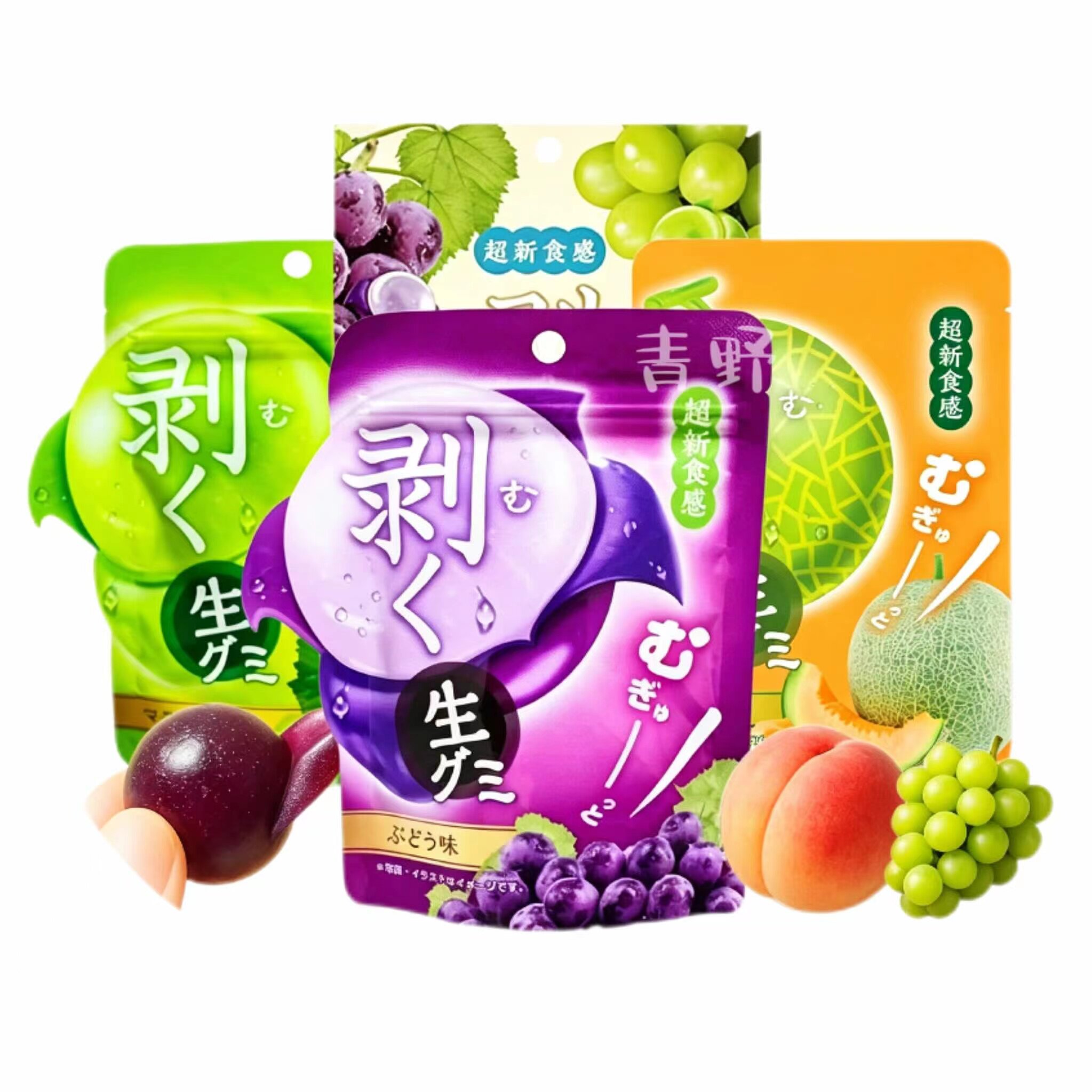 日本直邮果汁剥皮软糖肉食感葡萄青提苹果桃子风味混合橡皮糖零食