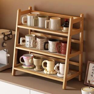 新款藤编简约杯架双层桌面多功能置物架厨房卧室书桌宿舍收纳架子