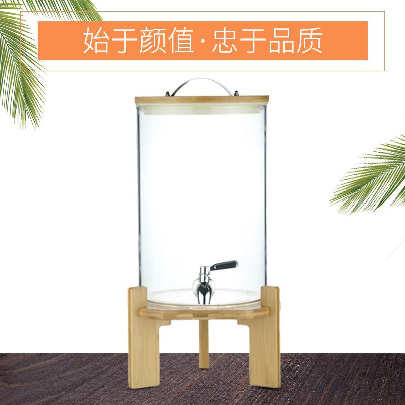 自带水龙头冷水桶玻璃饭店餐厅饮料果汁桶冷水壶耐高温玻璃瓶