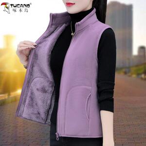 啄木鸟摇粒绒抓绒马甲女秋冬季2024新款加绒加厚外穿坎肩马夹背心
