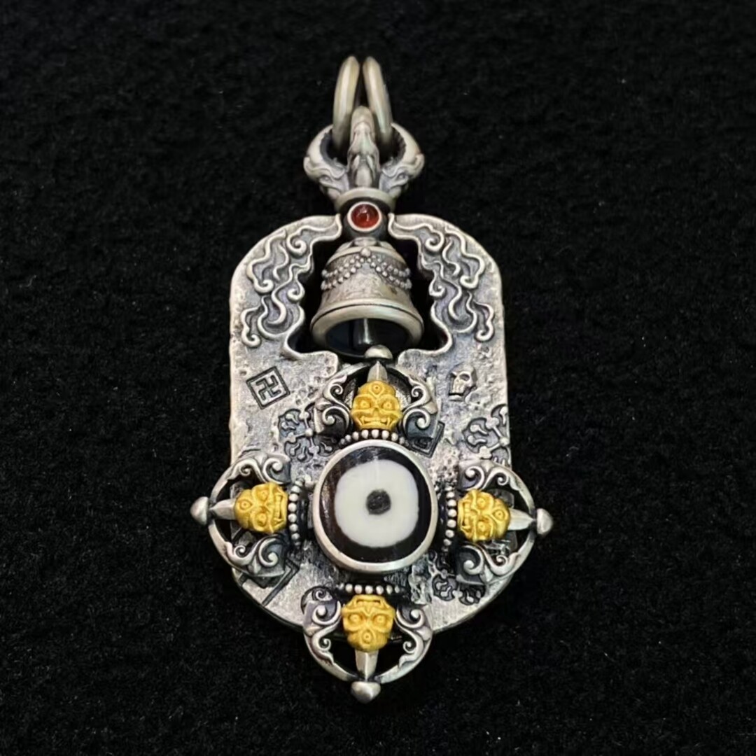 聚缘天珠【金刚铃杵吊坠】尺寸20x46mm左右玛瑙S925银精工镶嵌