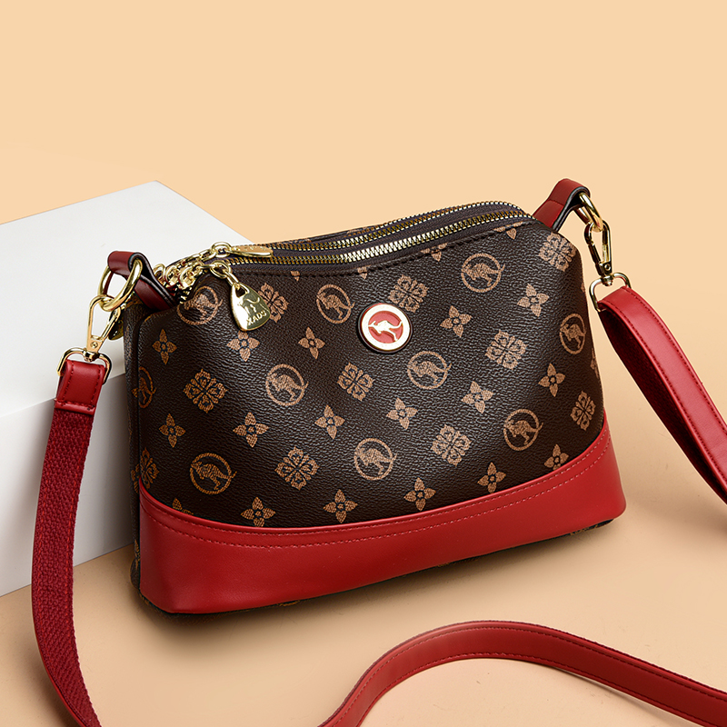 品牌正品真皮牛皮女包时尚印花妈妈婆婆单肩斜挎包百搭多层手提包