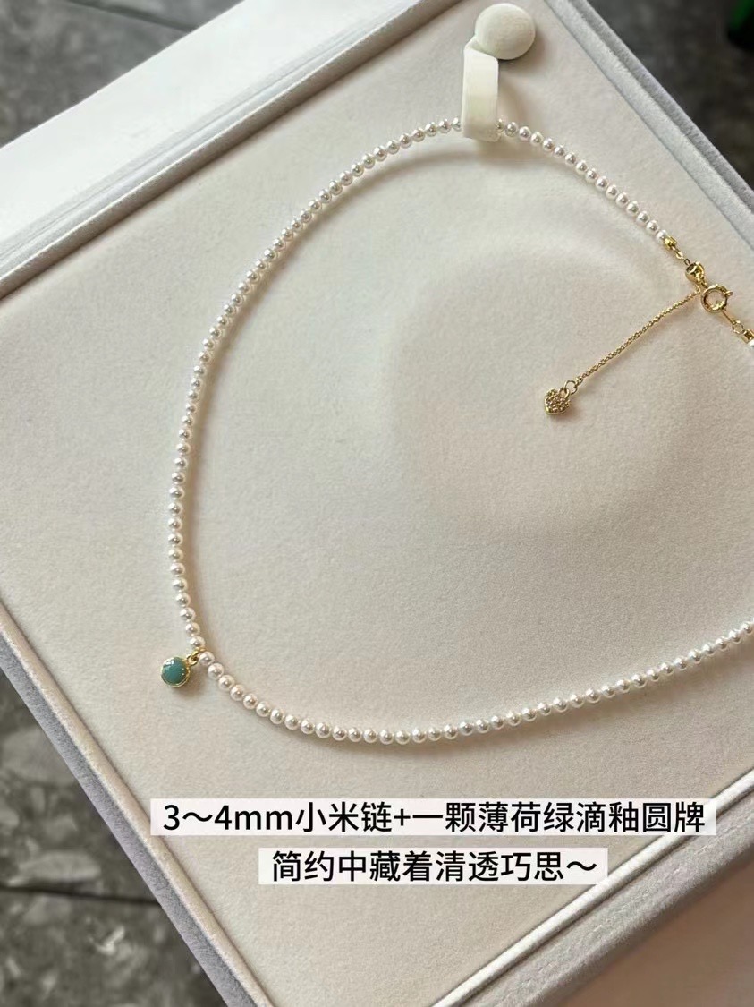 天然珍珠项链小米珠绿松石项链女款锁骨链颈链送女友礼物爆款玉髓