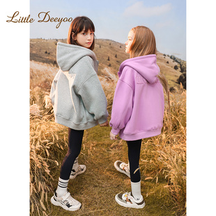 【特价】女童加绒外套秋冬洋气时髦中大儿童运动女孩连帽加厚卫衣