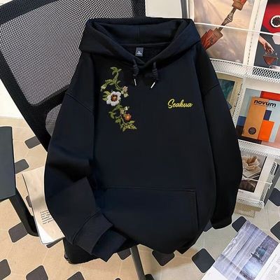 男生新款卫衣男款美式印花连帽春秋字母冬重磅加绒加厚白灰色黑色