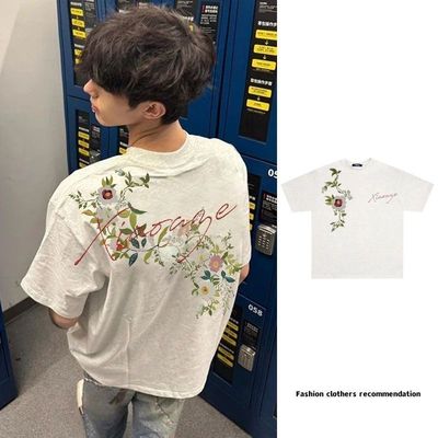 圆领短袖t恤男款纯棉印花潮牌重磅小领口重磅速干白色黑色青少年