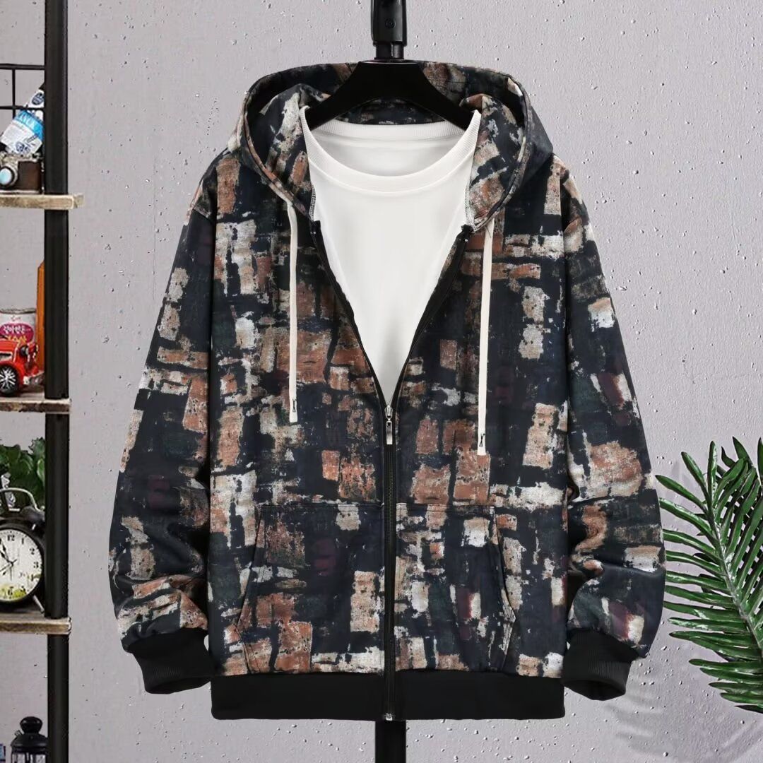 春秋衣服男秋冬潮新中式迷彩秋季青年开衫外穿休闲外套情侣连帽薄