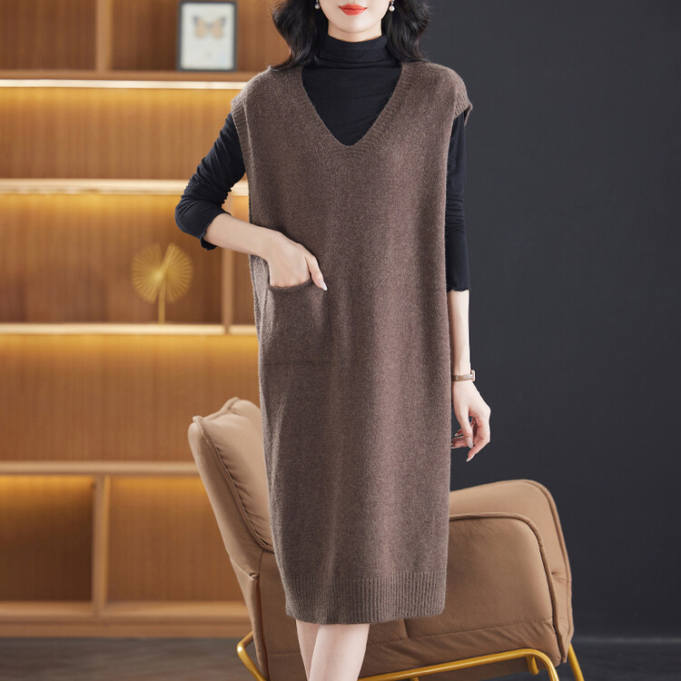秋冬加肥大码女士马甲中长毛衣裙