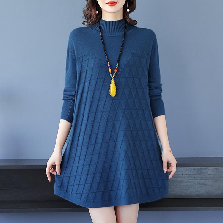 秋冬季新品遮肚羊毛衫中长款女士毛衣裙百搭显瘦针织打底衫上衣潮