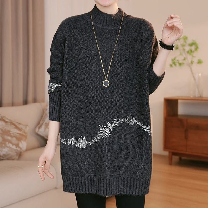 加厚羊毛针织衫加肥大码秋冬女士中长款打底衫上衣时尚百搭毛衣裙