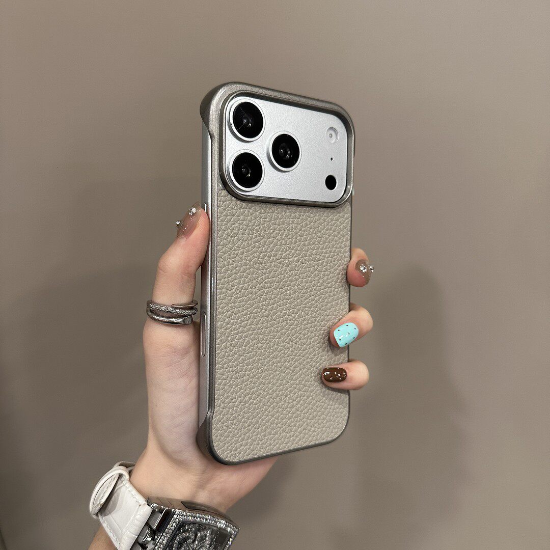 ins夏日散热无边框适用苹果17promax手机壳荔枝纹皮纹iPhone16pro简约15ProMax个性新款14高级13男女12保护套