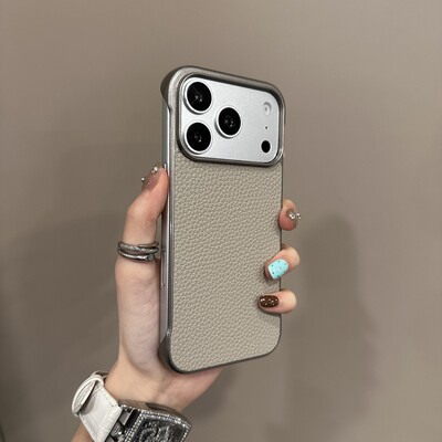 ins夏日散热无边框适用苹果17promax手机壳荔枝纹皮纹iPhone16pro简约15ProMax个性新款14高级13男女12保护套