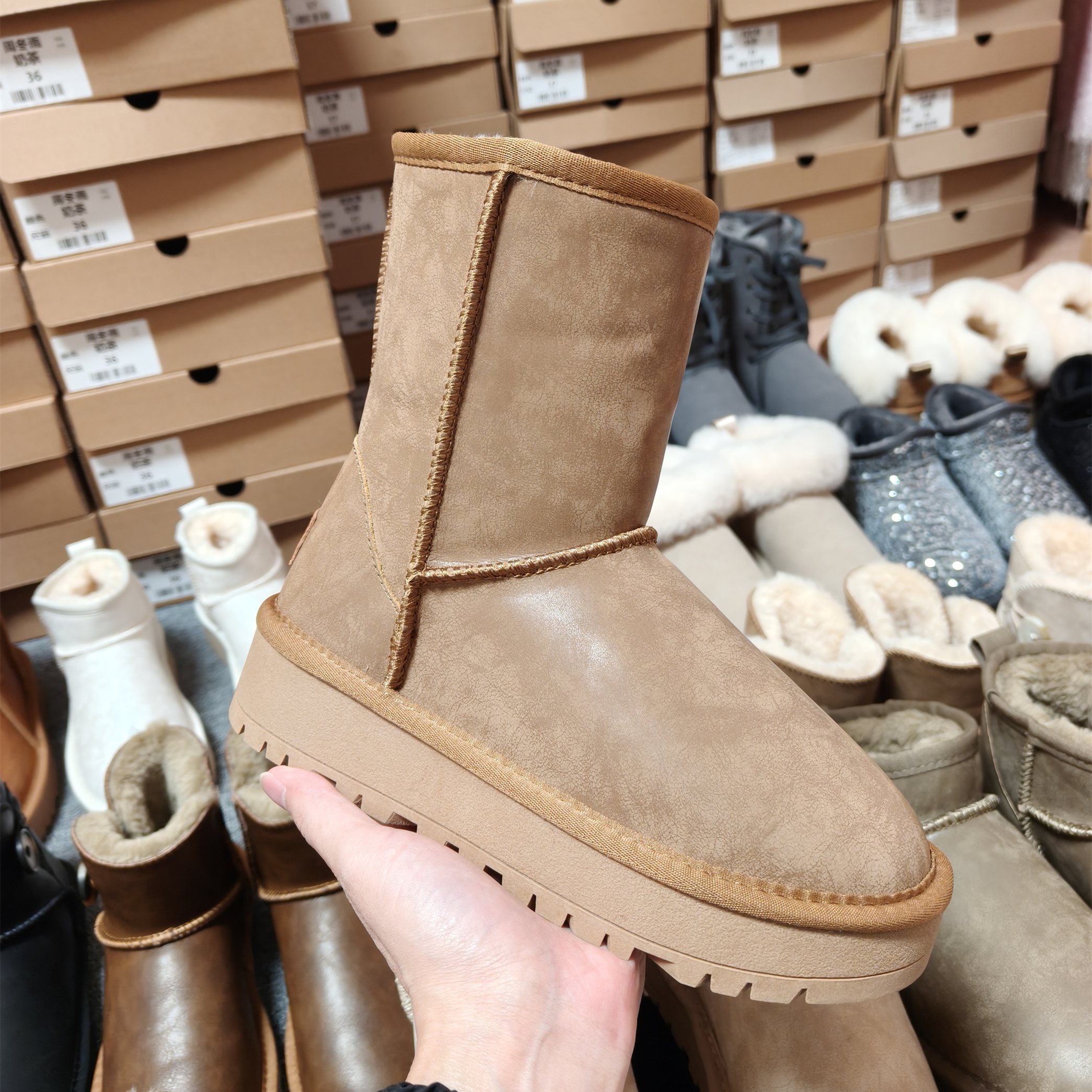 厚底雪地靴女皮毛一体冬季加绒