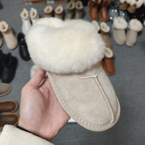 2025千颂伊同款皮面包头拖毛毛拖