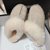 女平底外穿羊毛拖鞋 皮毛一体包头拖一脚蹬懒人鞋 棉鞋 毛毛拖鞋 冬季