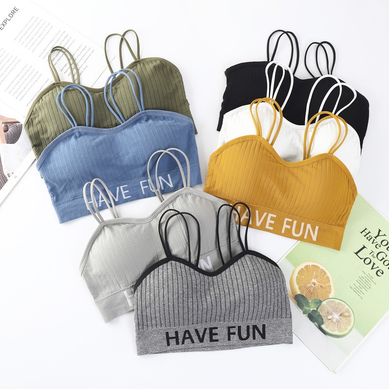 跨境字母美背裹胸抹胸防走光无钢圈吊带运动瑜伽背心内衣女士