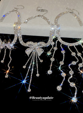 镶钻圆形蝴蝶花朵流苏项链宫廷风轻奢气质锁骨链设计感小众项饰女