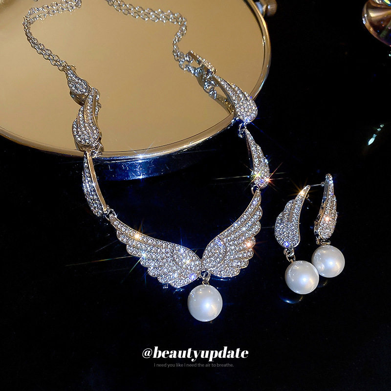 锆石翅膀珍珠项链耳环套装气质轻奢高级感锁骨链创意设计感饰品女,饰品/流行首饰/时尚饰品新,其它首饰,淘宝优惠券,粉丝福利购,淘宝优惠卷