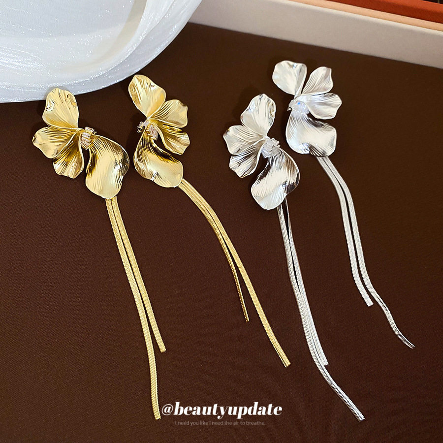 欧美金属风金色花朵流苏耳环轻奢高级感耳针小众夸张个性设计耳饰,饰品/流行首饰/时尚饰品新,耳环,淘宝优惠券,粉丝福利购,淘宝优惠卷