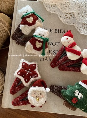 韩国ins秋冬新款红色新年圣诞老人雪人发夹 可爱刘海夹侧边夹发饰