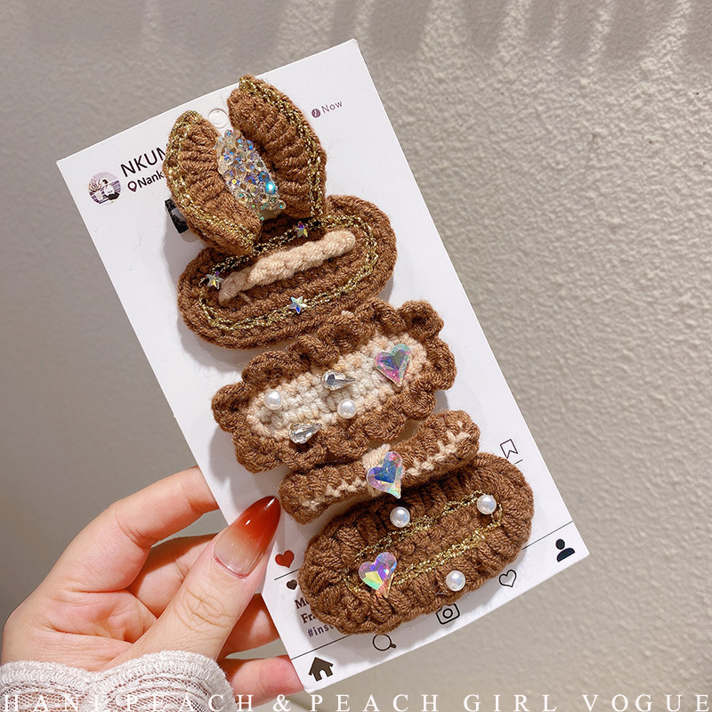 HD11111A03美拉德复古森系手工钩织碎发夹侧边刘海夹少女感发饰女