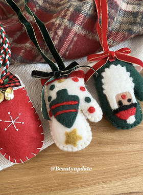 植绒蝴蝶结手套吊坠项链圣诞节氛围感百搭毛衣链轻奢高级感颈链女