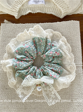 韩国新款超仙蕾丝蝴蝶结田园碎花大肠发圈 甜美马尾丸子头发饰女