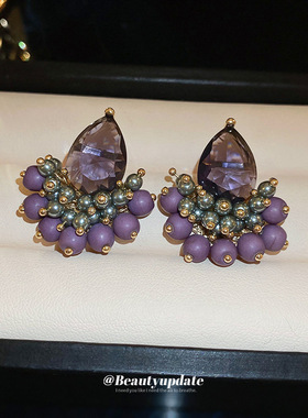 银针超闪紫色水滴锆石耳钉高级感个性小巧耳环爆款轻奢小众耳饰女