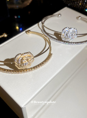 欧美锆石花朵双层开口手镯精致优雅轻奢高级感手环设计感小众手饰