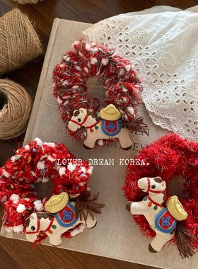 韩国新款红色新年钩针毛线发圈红色马上有钱大肠圈发圈可爱布艺圈