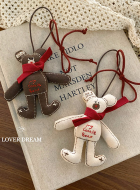 韩国ins圣诞新年工色蝴蝶结围巾小熊挂饰 可爱钥匙扣玩偶包包挂件