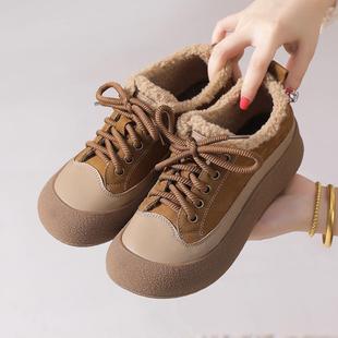 真皮加绒保暖松糕鞋女厚底外穿毛毛鞋冬季舒适棉鞋百搭休闲雪地靴