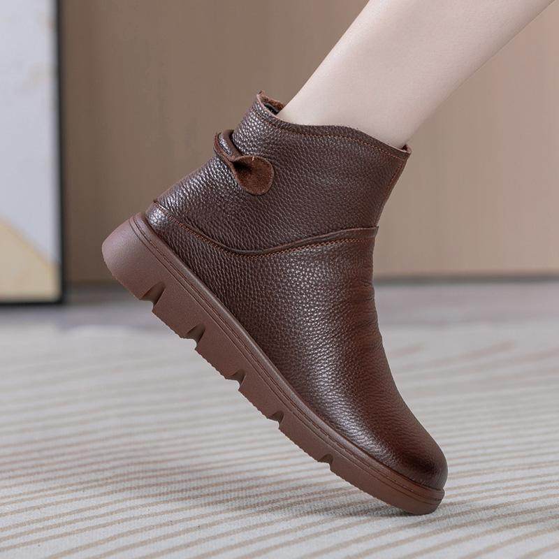 全牛皮短靴女软皮秋冬季中老年保暖妈妈鞋软底防滑平底加绒棉靴子,女鞋,时装靴,淘宝优惠券,粉丝福利购,淘宝优惠卷