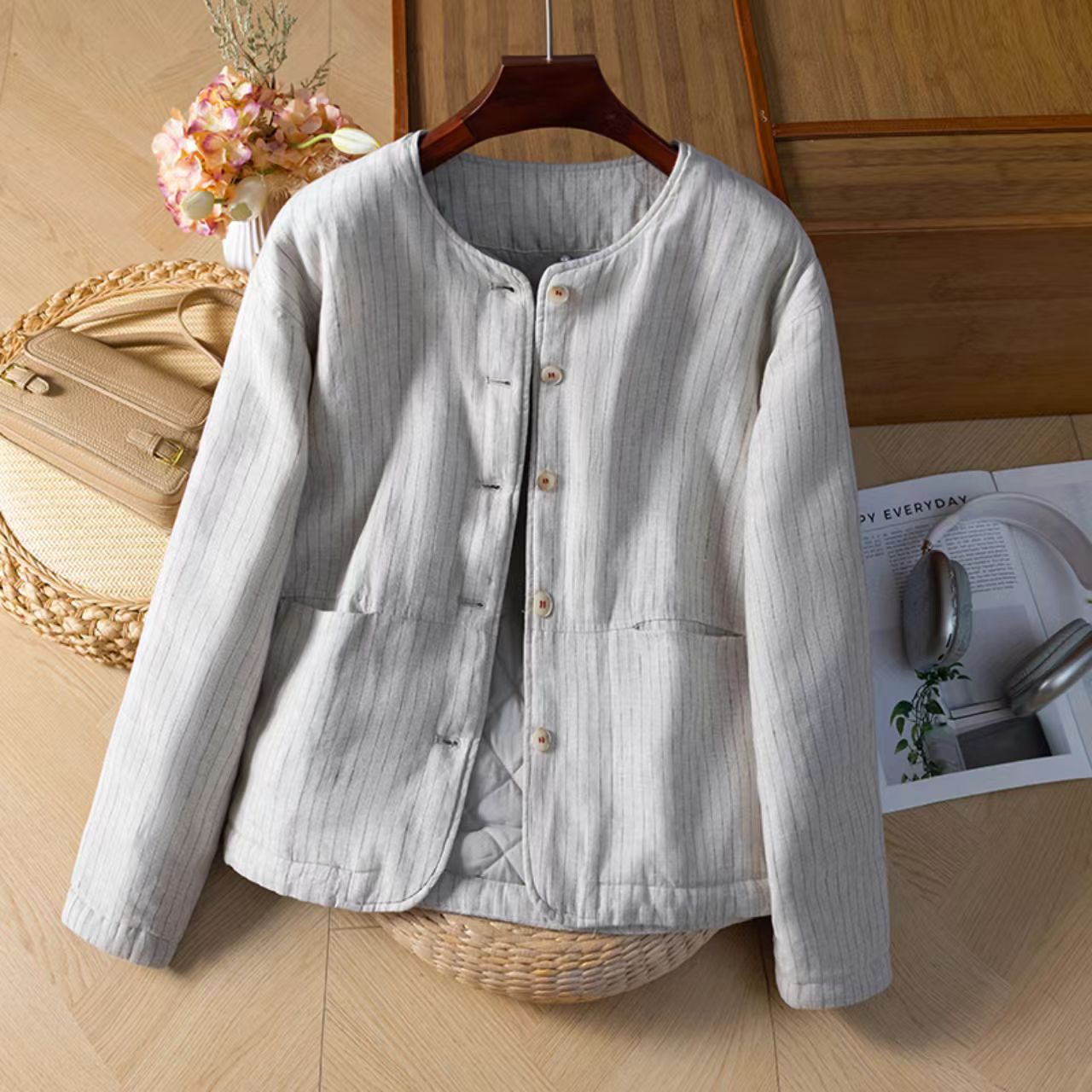 36支汉麻夹棉开衫复古风女士文艺