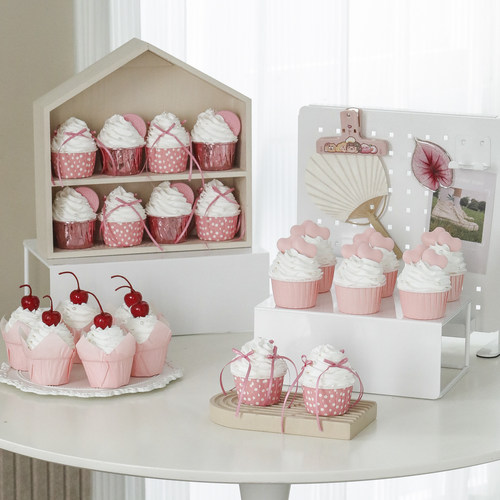 粉色纸杯蛋糕模型婚礼甜品台假蛋糕摆件样板间装饰品仿真蛋糕装饰