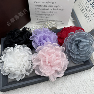 9厘米立体手工花朵玫瑰花纱花diy衣服裙子发簪头饰抓夹胸针配饰