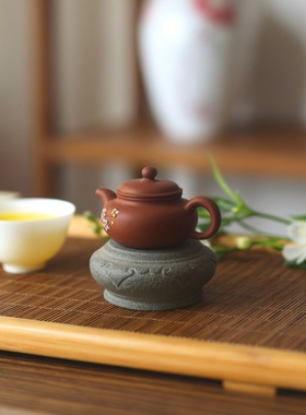 天然青石莲叶壶乘案台整石雕刻茶托底座花架禅意茶桌禅房居家摆件