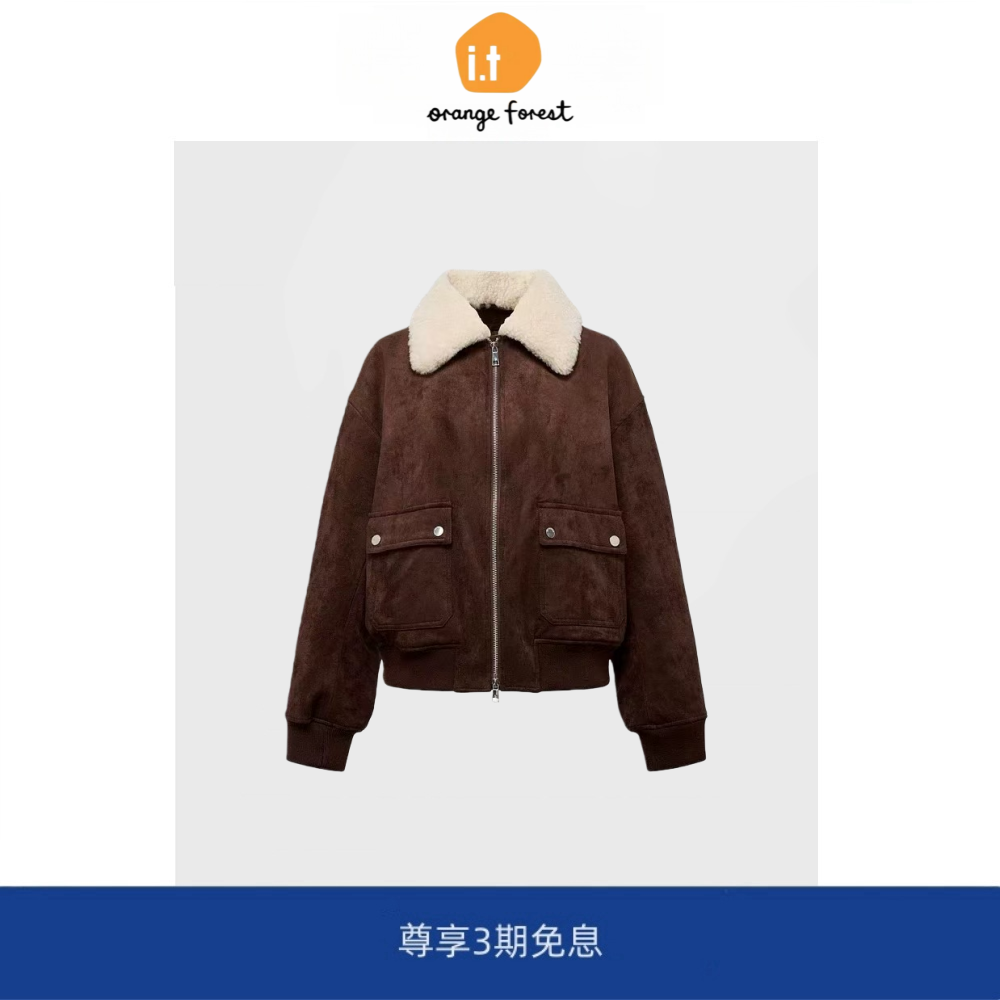 it :orange forest新款夹克羽绒服短款外套女毛领厚款拉链上衣女