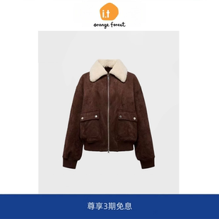 夹克羽绒服短款 orange forest新款 拉链上衣女 外套女毛领厚款