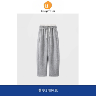 运动显瘦休闲裤 女抽绳高腰香蕉裤 forest宽松纯色卫裤 orange