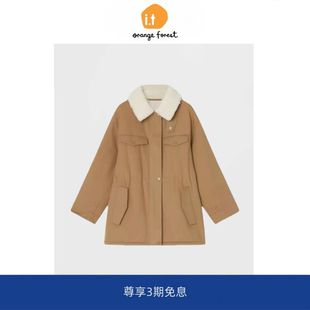 it :orange forest斜纹棉服毛领短款棉服简约通勤棉大衣收腰外套