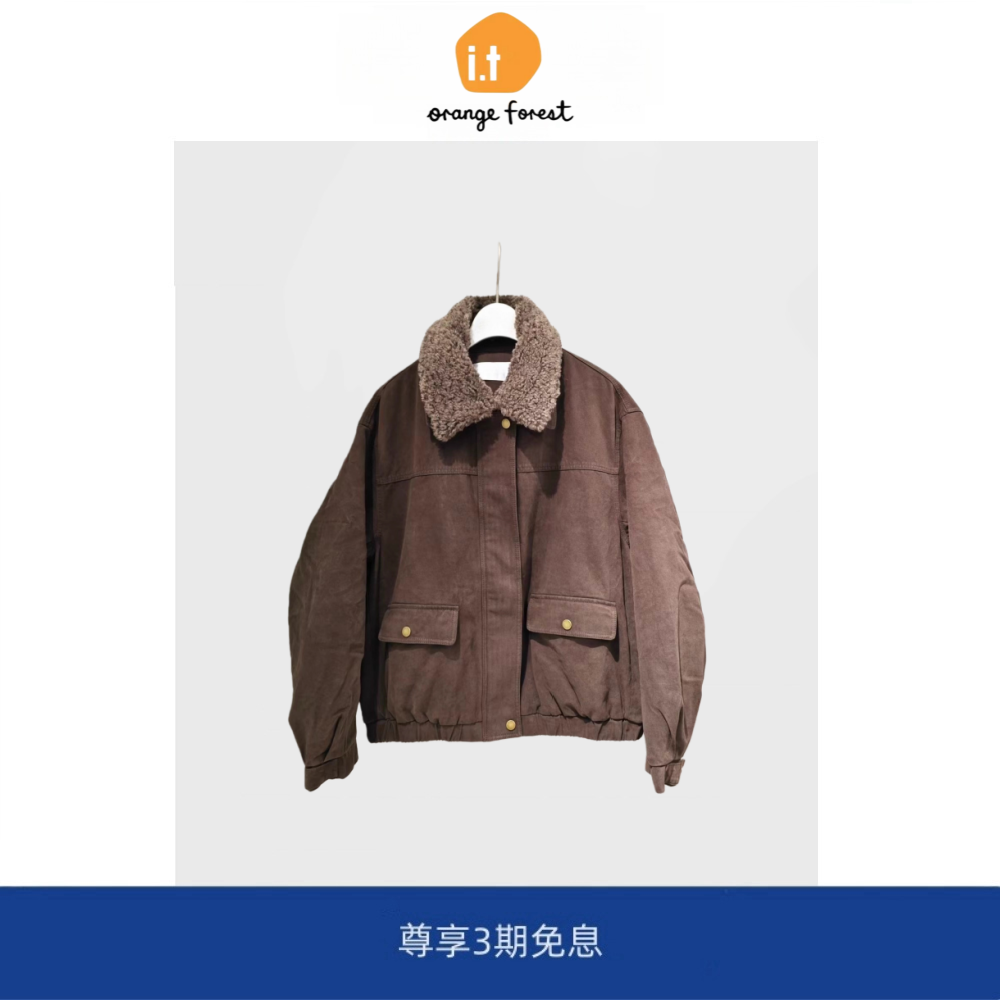 it :orange forest复古时尚棕色毛领90鸭绒羽绒服外套女夹克外套