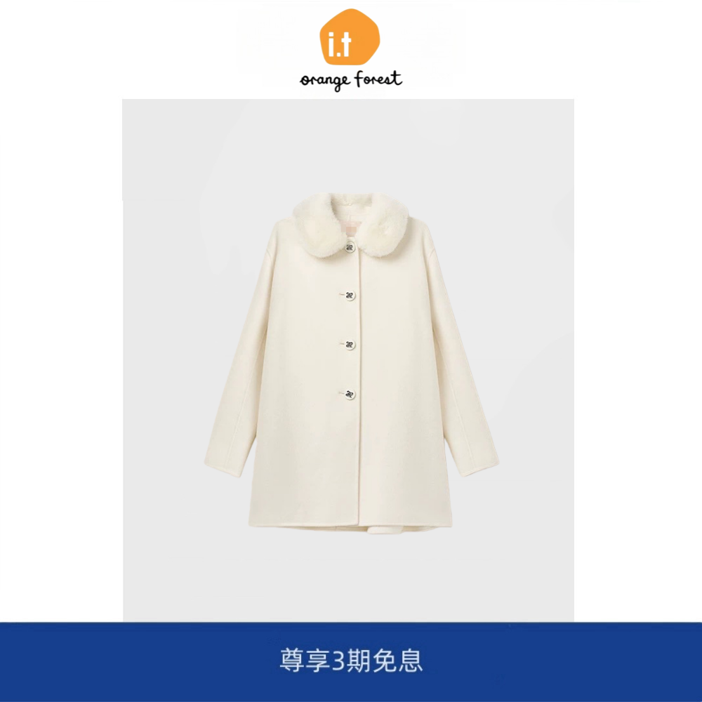 it :orange forest赵露思同款水貂拼接羊毛斗篷外套气质白色上衣