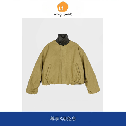 it :orange forest冬新品短款休闲棉衣宽松巴恩风夹克外套小个子
