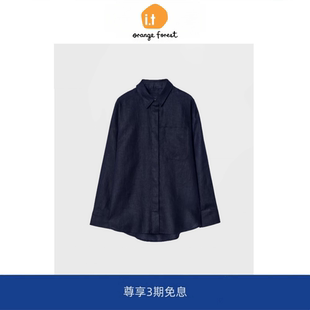 orange 女 forest宽松款 100%亚麻衬衫 夏衬衣上衣 尖领纽扣式