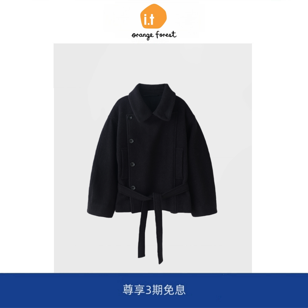 it :orange forest老钱风翻领毛呢大衣系短款外套收腰上衣