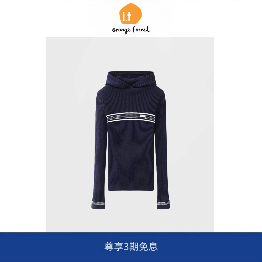 it :orange forest冬新款修身连帽显瘦针织衫打底毛衣外穿上衣女