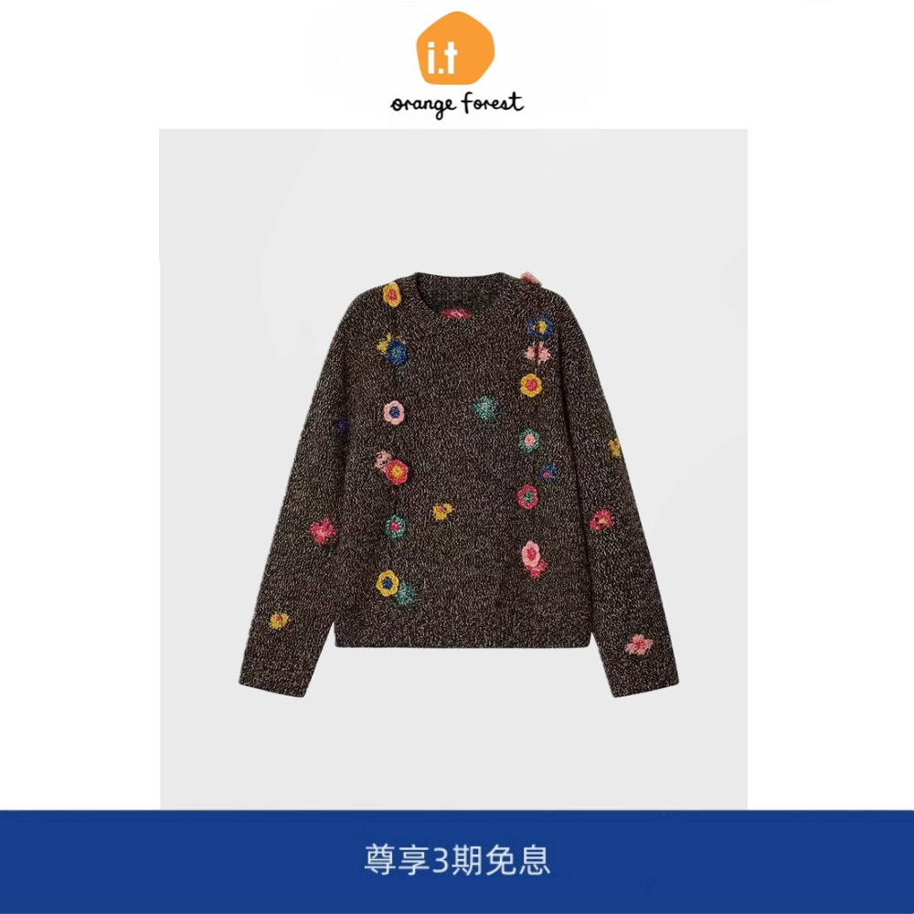 it :orange forest多巴胺圆领提花手工针织衫上衣花朵毛衣,女装/女士精品,毛衣,淘宝优惠券,粉丝福利购,淘宝优惠卷
