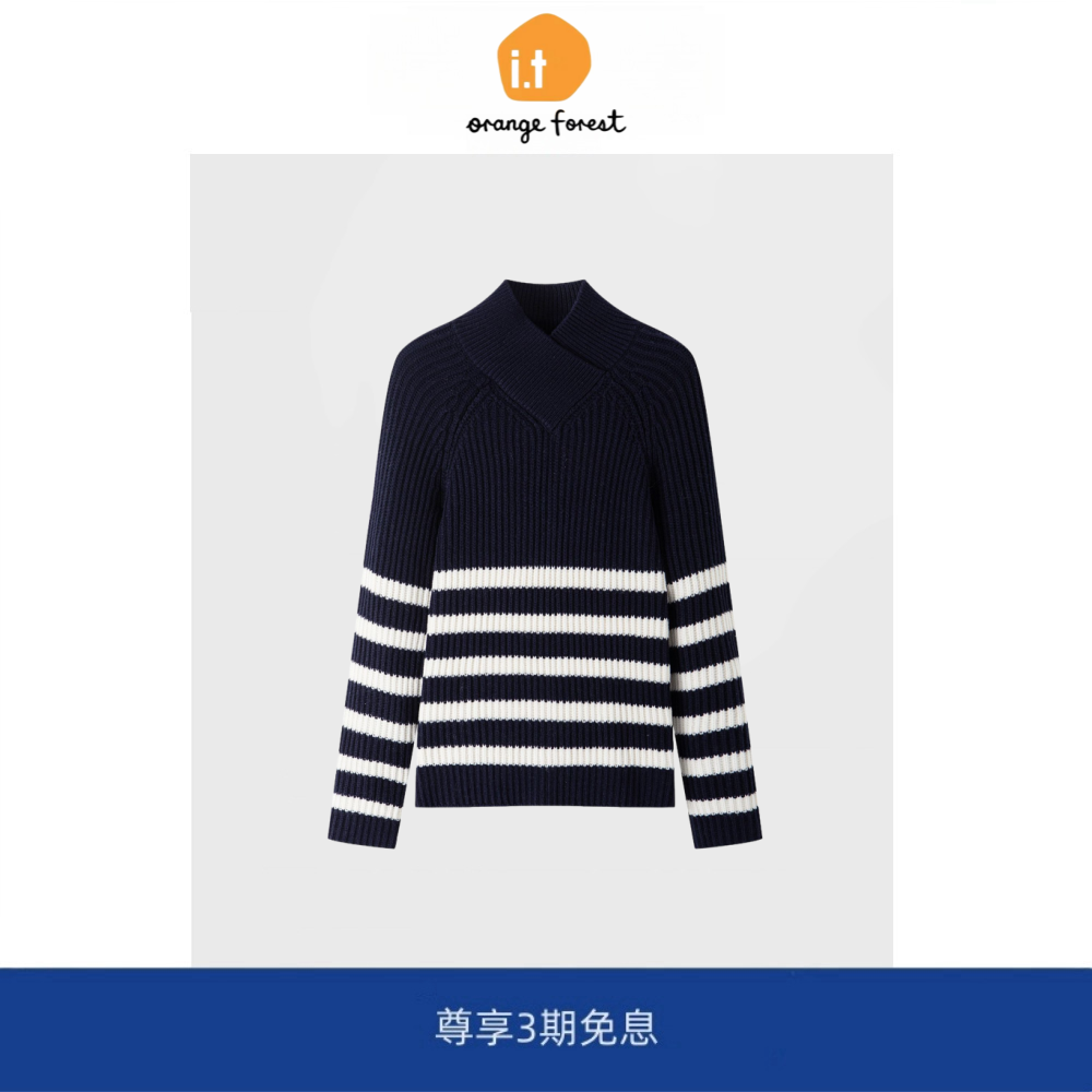 it :orange forest围裹领羊毛针织衫套头衫女 2024冬季毛衣上衣