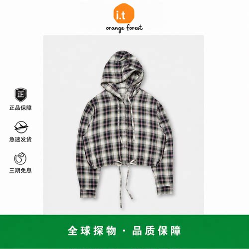 【现货】it orange forest徽标休闲格纹撞色连帽衬衫夹克外套上衣